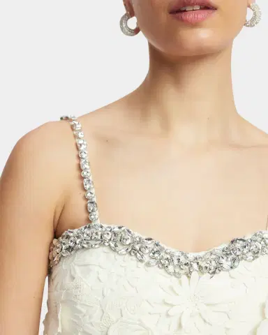 LEO LIN Crystal-Trim Floral Lace Mini Dress | Thumbnail 6