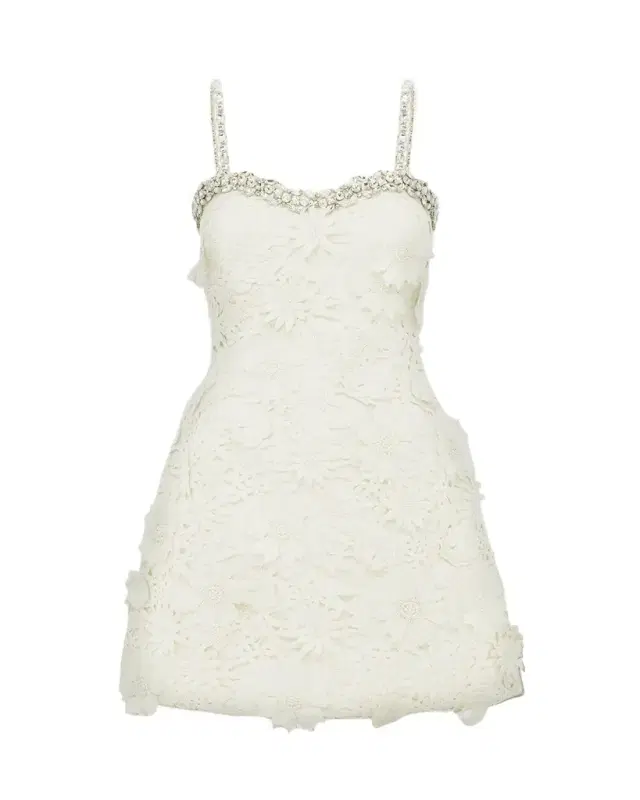 LEO LIN Crystal-Trim Floral Lace Mini Dress