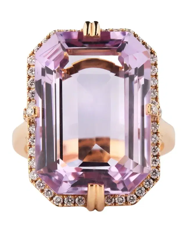 Gossip Lavender Amethyst Emerald Cut Ring with Diamond in 18K Rose Gold