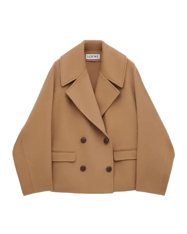 Cocoon-Sleeve Double-Breasted Wool Short Coat