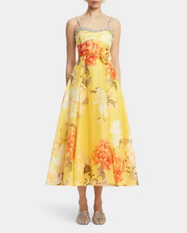 LEO LIN Mariela Crystal Floral-Print Midi Dress | Thumbnail 2