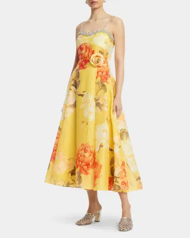 LEO LIN Mariela Crystal Floral-Print Midi Dress | Thumbnail 4