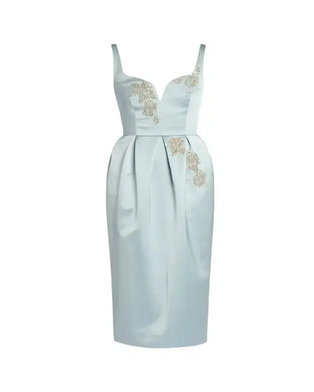 Sleeveless Crystal-Embroidered Midi Cocktail Dress