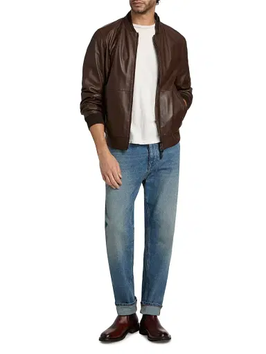 Corneliani Men's Reversible Leather & Twill Bomber Jacket - Brown Navy | Thumbnail 2