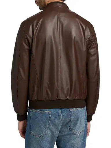Corneliani Men's Reversible Leather & Twill Bomber Jacket - Brown Navy | Thumbnail 5