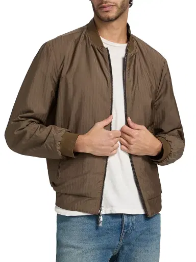 Corneliani Men's Reversible Leather & Twill Bomber Jacket - Brown Navy | Thumbnail 6