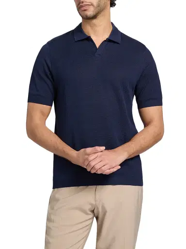 CORNELIANI Men's Textured Cotton Johnny Collar Polo Shirt | Thumbnail 3