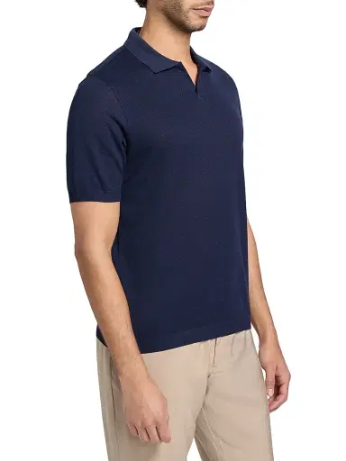 CORNELIANI Men's Textured Cotton Johnny Collar Polo Shirt | Thumbnail 4