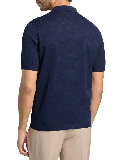 CORNELIANI Men's Textured Cotton Johnny Collar Polo Shirt | Thumbnail 5