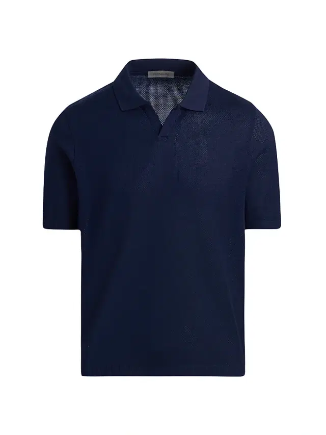 Men's Textured Cotton Johnny Collar Polo Shirt