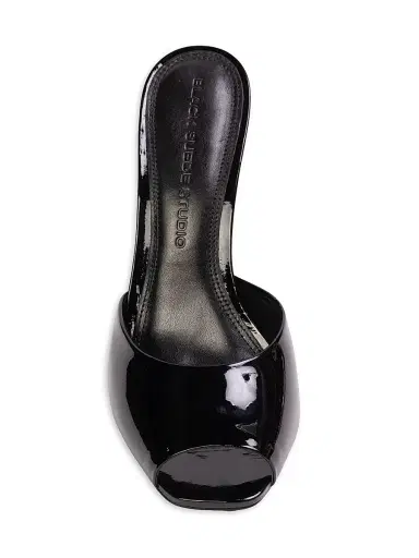 Black Suede Studio Women's Uma 100MM Mule Sandals - Black Patent Leather - Size 7.5 | Thumbnail 3