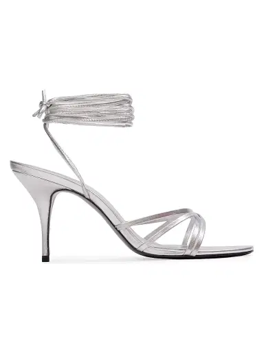 Black Suede Studio Women's Tally 80MM Sandals - Silver Metallic Leather - Size 12 | Thumbnail 1 Black Suede Studio Women's Tally 80MM Sandals - Silver Metallic Leather - Size 12 | Thumbnail 1