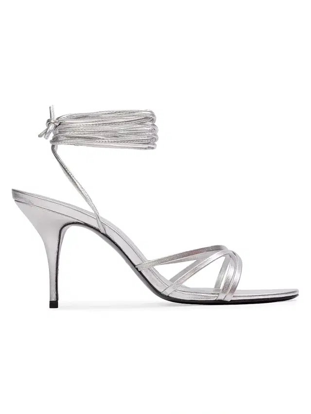 Black Suede Studio Women's Tally 80MM Sandals - Silver Metallic Leather