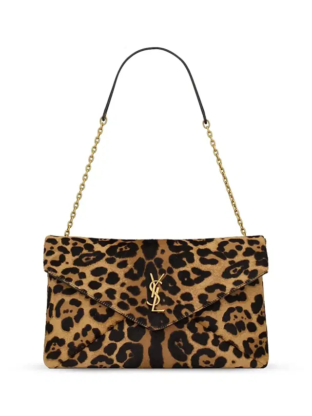 Saint Laurent Women's Cassandre Large Pouch on Chain in Pony Hair Leather - Brown And Black