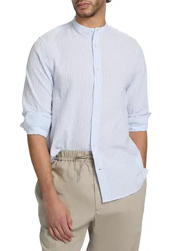 OFFICINE GÉNÉRALE Men's Gaston Striped Seersucker Cotton Shirt | Thumbnail 3