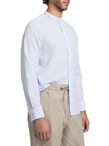 OFFICINE GÉNÉRALE Men's Gaston Striped Seersucker Cotton Shirt | Thumbnail 4