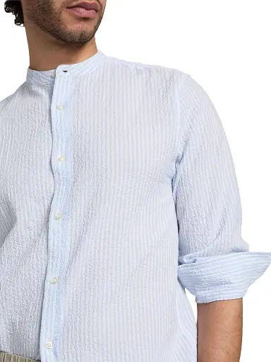 OFFICINE GÉNÉRALE Men's Gaston Striped Seersucker Cotton Shirt | Thumbnail 6