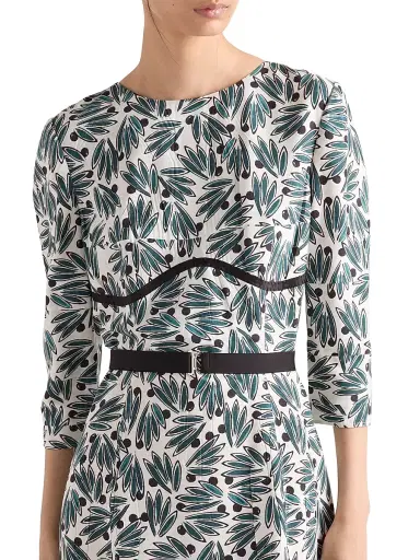 Prada Women's Printed Pongé Dress - Green - Size 8 | Thumbnail 4