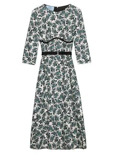 Prada Women's Printed Pongé Dress - Green - Size 8 | Thumbnail 1