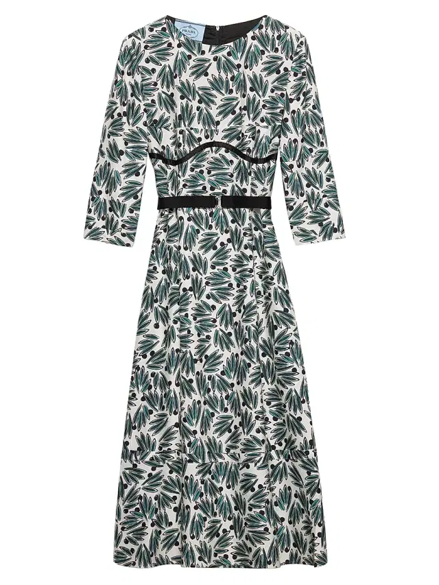 Women's Printed Pongé Dress - Green