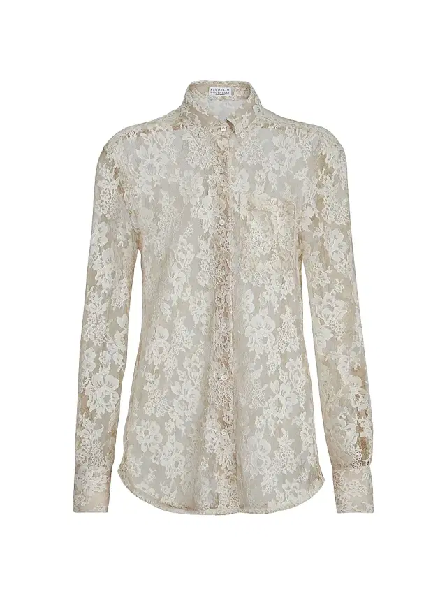 Women's Flower Jacquard Lace Shirt - Cream