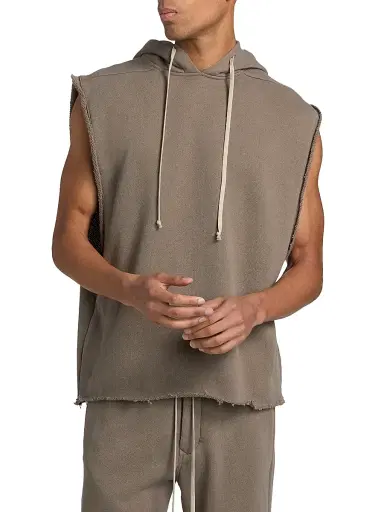 Rick Owens Men's Drawstring Sleeveless Cotton Hoodie - Dust - Size XXL | Thumbnail 3 Rick Owens Men's Drawstring Sleeveless Cotton Hoodie - Dust - Size XXL | Thumbnail 3