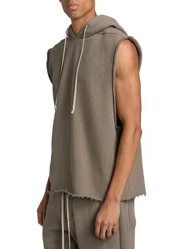 Rick Owens Men's Drawstring Sleeveless Cotton Hoodie - Dust - Size XXL | Thumbnail 4 Rick Owens Men's Drawstring Sleeveless Cotton Hoodie - Dust - Size XXL | Thumbnail 4