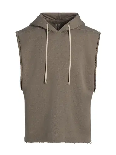 Rick Owens Men's Drawstring Sleeveless Cotton Hoodie - Dust - Size XXL | Thumbnail 1 Rick Owens Men's Drawstring Sleeveless Cotton Hoodie - Dust - Size XXL | Thumbnail 1