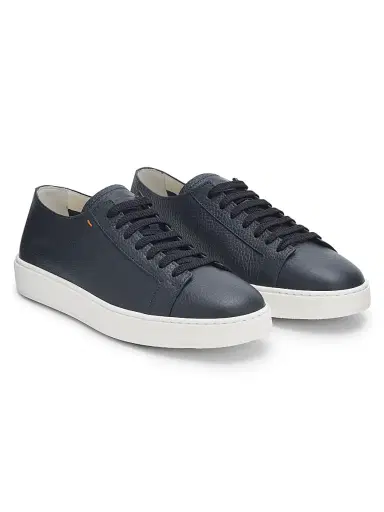 Santoni Men's Burnished Leather Low-Top Sneakers - Blue - Size 13 | Thumbnail 2 Santoni Men's Burnished Leather Low-Top Sneakers - Blue - Size 13 | Thumbnail 2