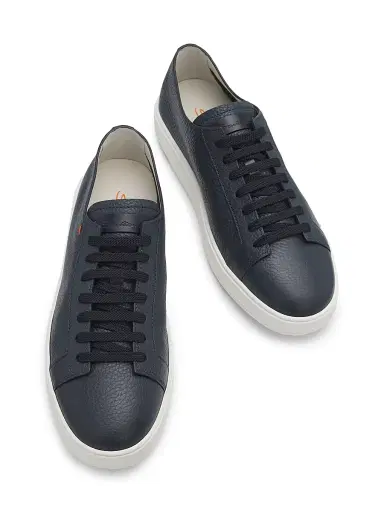Santoni Men's Burnished Leather Low-Top Sneakers - Blue - Size 13 | Thumbnail 4 Santoni Men's Burnished Leather Low-Top Sneakers - Blue - Size 13 | Thumbnail 4
