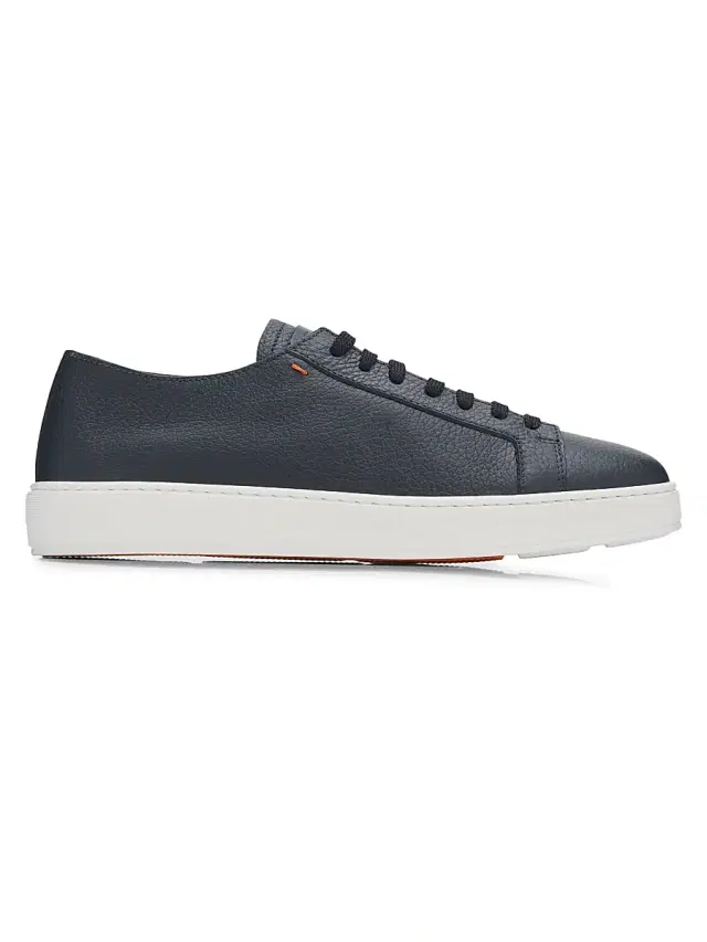 Men's Burnished Leather Low-Top Sneakers - Blue