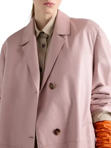 Prada Women's Nappa Leather Coat - Pink - Size 8 | Thumbnail 4