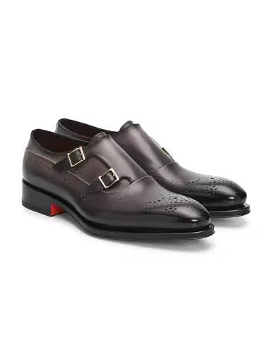 Santoni Men's Kaj Monk-Strap Leather Brogues - Grey - Size 13 | Thumbnail 2 Santoni Men's Kaj Monk-Strap Leather Brogues - Grey - Size 13 | Thumbnail 2