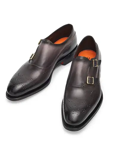 Santoni Men's Kaj Monk-Strap Leather Brogues - Grey - Size 13 | Thumbnail 4 Santoni Men's Kaj Monk-Strap Leather Brogues - Grey - Size 13 | Thumbnail 4