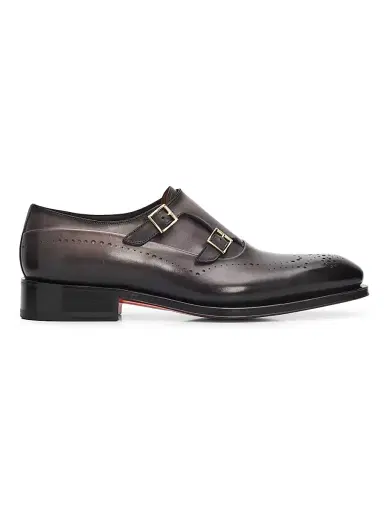 Santoni Men's Kaj Monk-Strap Leather Brogues - Grey - Size 13 | Thumbnail 1 Santoni Men's Kaj Monk-Strap Leather Brogues - Grey - Size 13 | Thumbnail 1