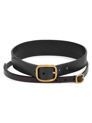 LOEWE Women's Layered Double Leather Belt - Black Dark Brown Gold | Thumbnail 1