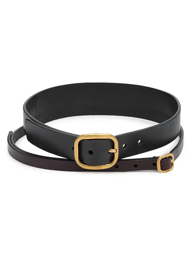 Women's Layered Double Leather Belt - Black Dark Brown Gold