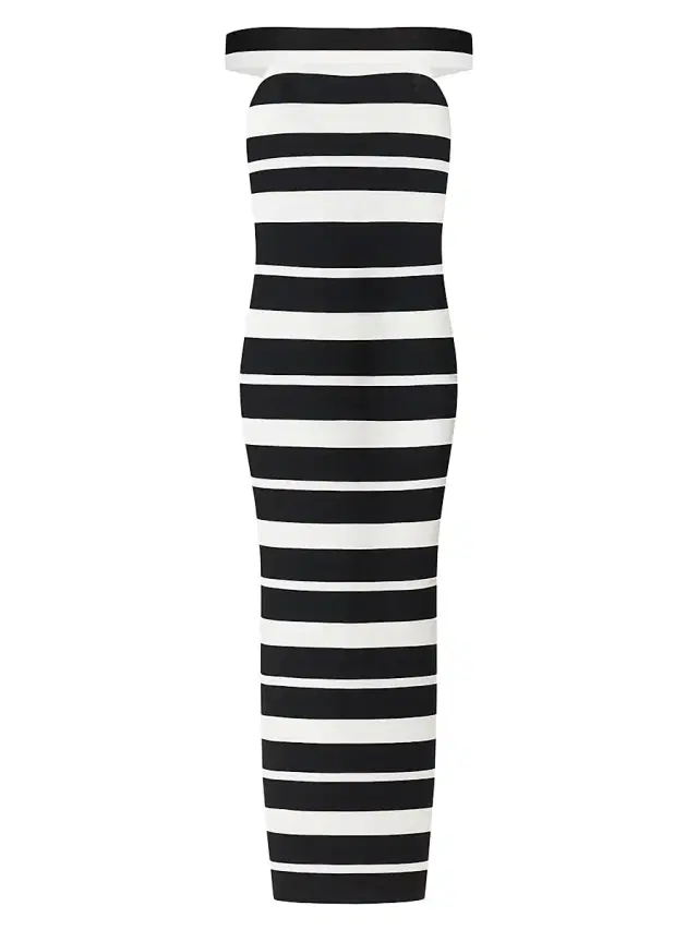 Women's The Kiva Striped Off-The-Shoulder Gown - Black Alabaster Combo