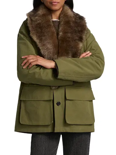 Nili Lotan Women's Ronay Shearling-Trimmed Cotton Parka - Olive Green | Thumbnail 3