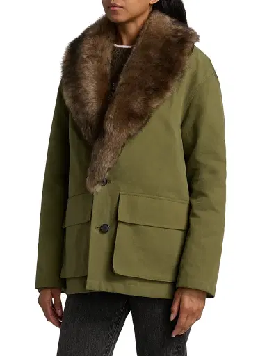 Nili Lotan Women's Ronay Shearling-Trimmed Cotton Parka - Olive Green | Thumbnail 4