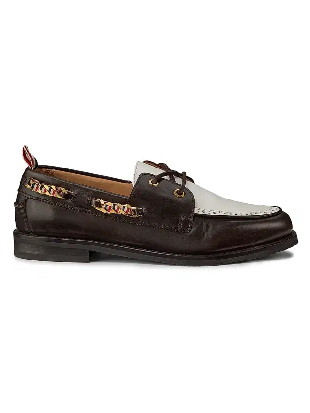 Thom Browne Women's Brogue Leather Boat Shoes - Brown White