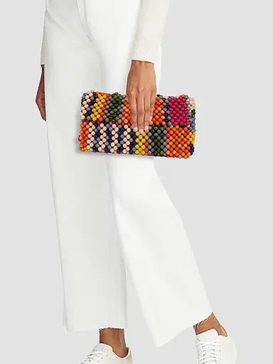 STAUD Women's Beaded Leather Shoulder Bag - Multi Bayadere Stripe | Thumbnail 2 STAUD Women's Beaded Leather Shoulder Bag - Multi Bayadere Stripe | Thumbnail 2