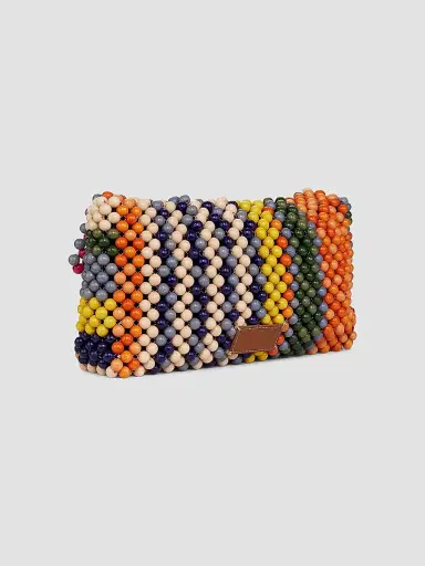 STAUD Women's Beaded Leather Shoulder Bag - Multi Bayadere Stripe | Thumbnail 4 STAUD Women's Beaded Leather Shoulder Bag - Multi Bayadere Stripe | Thumbnail 4
