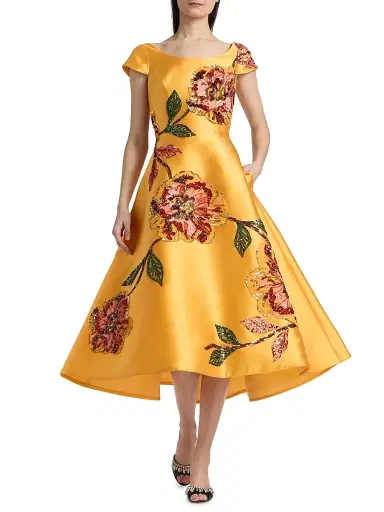 Amsale Women's Embellished Floral Mikado Cocktail Dress - Marigold - Size 6 | Thumbnail 3 Amsale Women's Embellished Floral Mikado Cocktail Dress - Marigold - Size 6 | Thumbnail 3