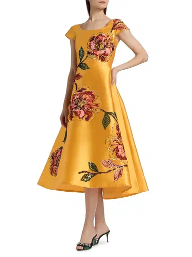 Amsale Women's Embellished Floral Mikado Cocktail Dress - Marigold - Size 6 | Thumbnail 4 Amsale Women's Embellished Floral Mikado Cocktail Dress - Marigold - Size 6 | Thumbnail 4