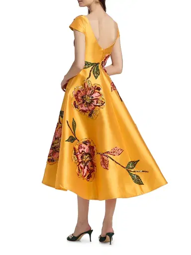 Amsale Women's Embellished Floral Mikado Cocktail Dress - Marigold - Size 6 | Thumbnail 5 Amsale Women's Embellished Floral Mikado Cocktail Dress - Marigold - Size 6 | Thumbnail 5