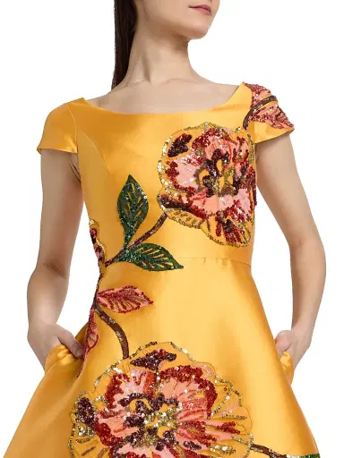 Amsale Women's Embellished Floral Mikado Cocktail Dress - Marigold - Size 6 | Thumbnail 6 Amsale Women's Embellished Floral Mikado Cocktail Dress - Marigold - Size 6 | Thumbnail 6