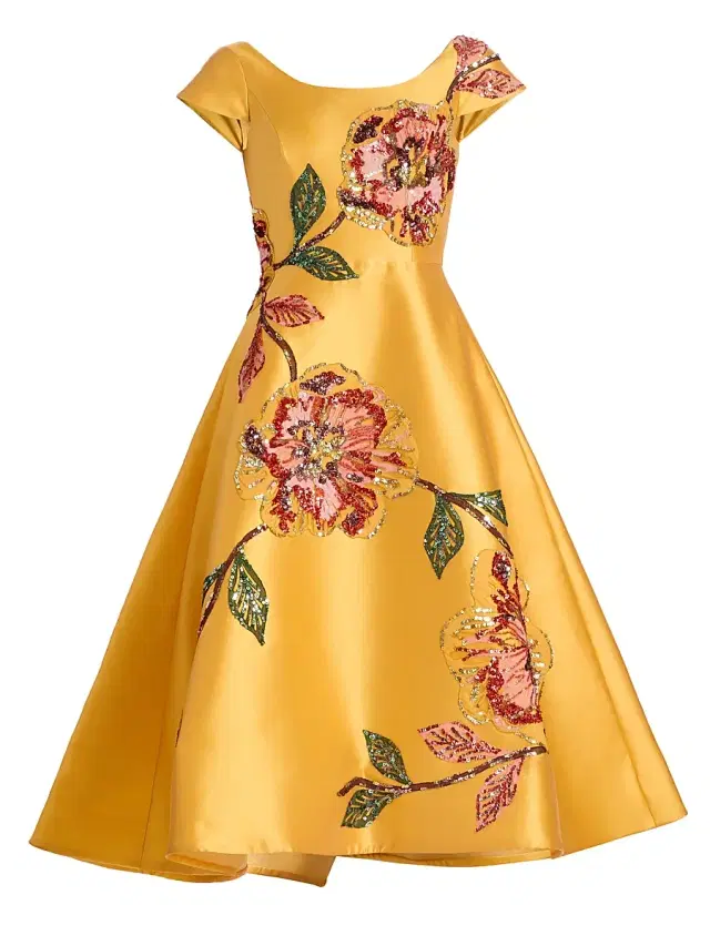 Amsale Women's Embellished Floral Mikado Cocktail Dress - Marigold