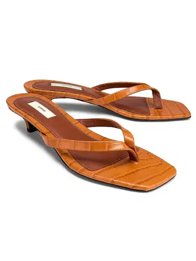TOTEME Women's Croc-Embossed Leather Kitten-Heel Sandals - Tangerine - Size 12 | Thumbnail 2