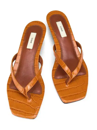 TOTEME Women's Croc-Embossed Leather Kitten-Heel Sandals - Tangerine - Size 12 | Thumbnail 4